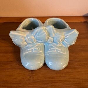 Ceramic Baby Shoes Planter Light Blue adorable accent to any baby room no chips